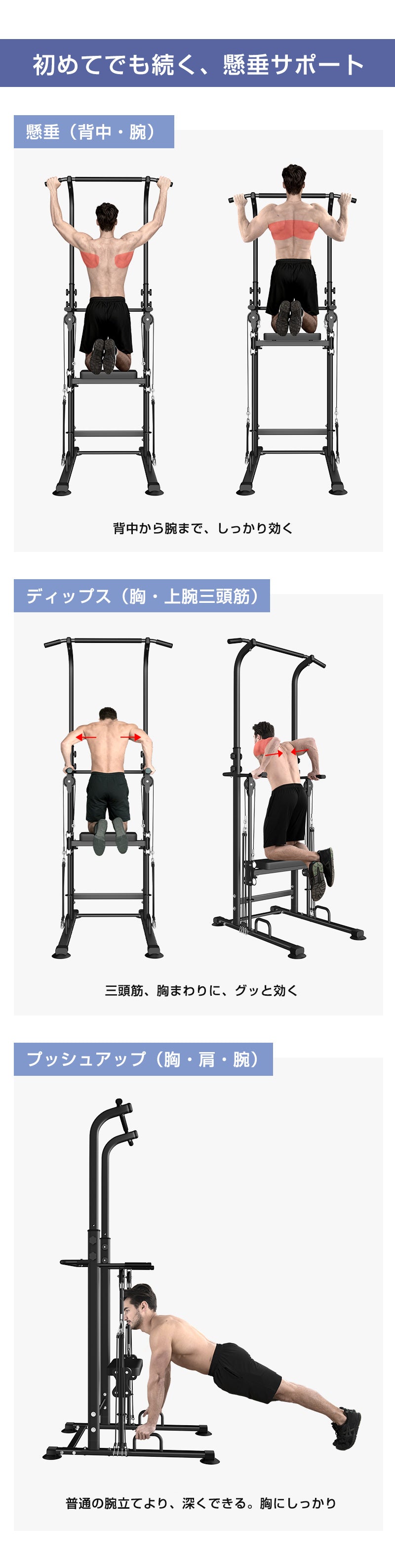 WASAI MK-TH300 アシスト付き懸垂マシン｜左右計8本バンドで補助調整・高さ10段階・耐荷重150kg（ディップス/プッシュアップ対応）